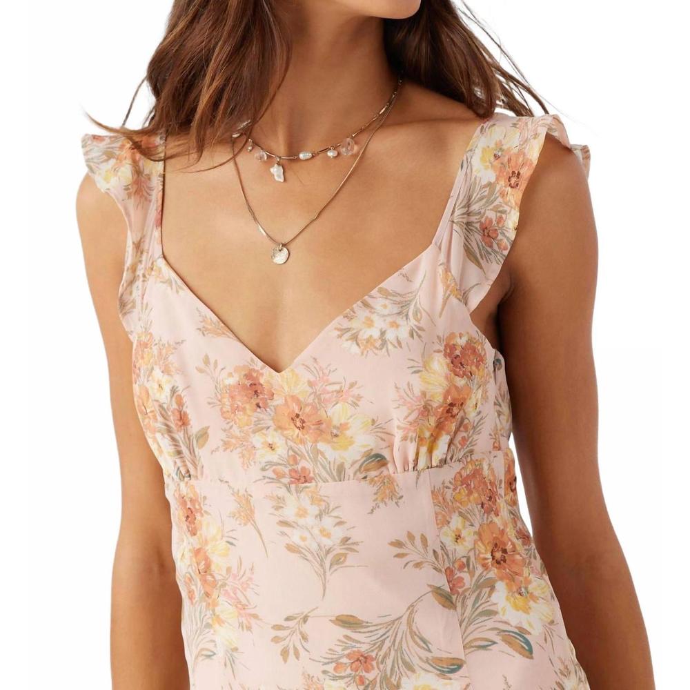 NEW O'NEILL nellie chiffon ruffle sleeve dress in rose dust - Picture 6 of 6